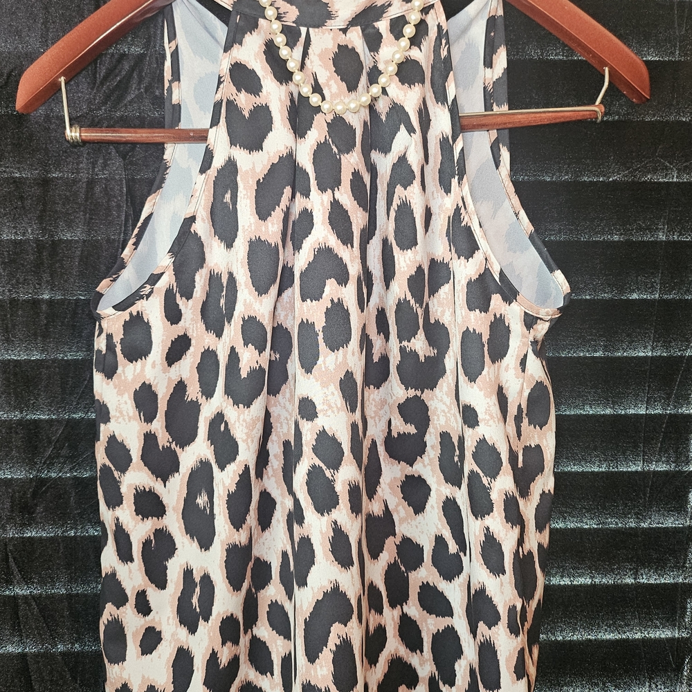 SHEIN Animal Print Sleeveless Blouse - Black and Cream